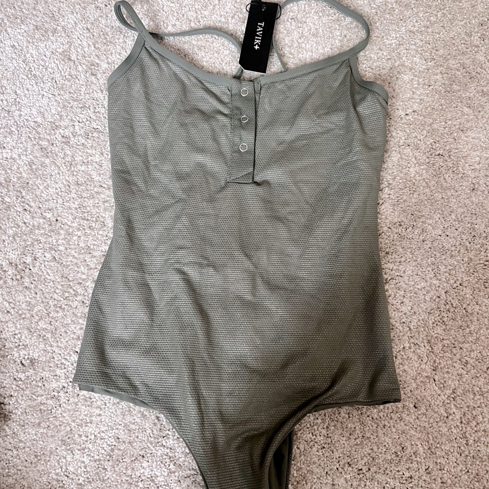 Tavik one piece swim. Grayish green. Brand new